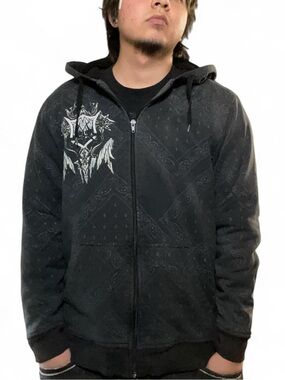 Vintage MMA Elite Sherpa Lined Zip-Up Bandana Print Hoodie‎